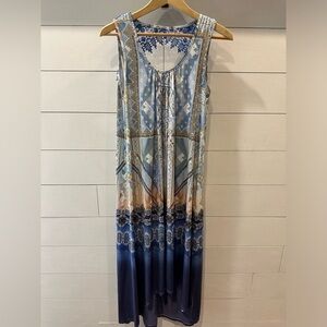 Unity World Wear Blue and Cream Patterned Maxi Dress- size Medium